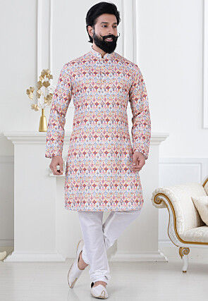 Digital Printed Cotton Kurta Set in Multicolor