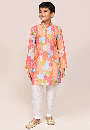Digital Printed Cotton Kurta Set in Multicolor