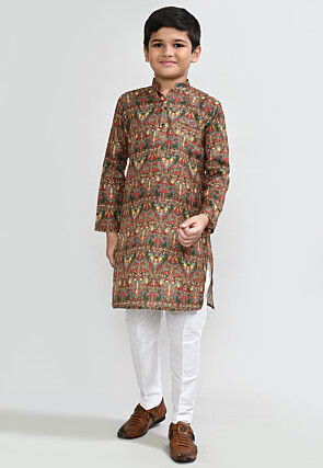 Digital Printed Cotton Kurta Set in Multicolor