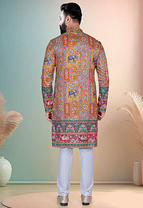 Digital Printed Cotton Kurta Set in Mustard