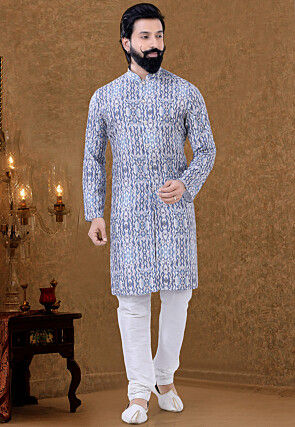 Grey Printed Cotton Kurta