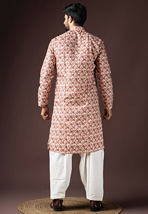Digital Printed Cotton Kurta Set in Off White