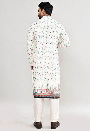 Digital Printed Cotton Kurta Set in Off White