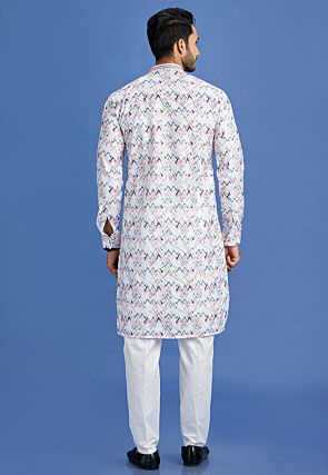 Digital Printed Cotton Kurta Set in Off White