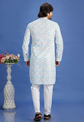 Digital Printed Cotton Kurta Set in Off White