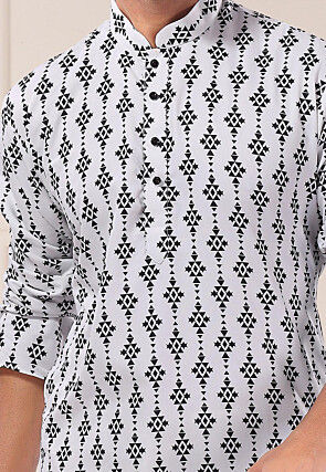 Digital Printed Cotton Kurta Set in Off White