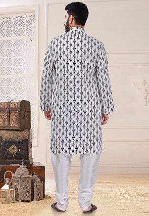 Digital Printed Cotton Kurta Set in Off White