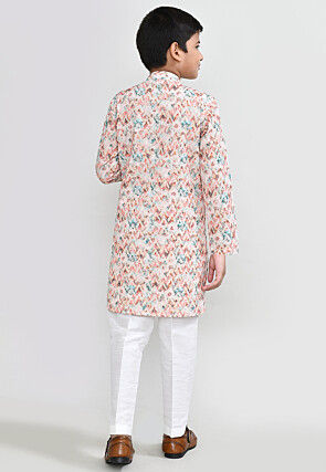Digital Printed Cotton Kurta Set in Peach