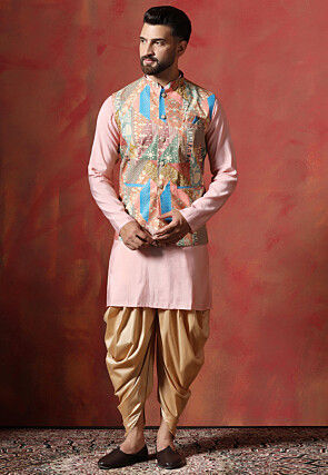 Digital Printed Cotton Kurta Set in Pink and Multicolor