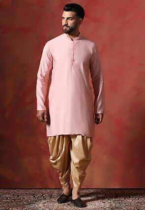 Digital Printed Cotton Kurta Set in Pink and Multicolor