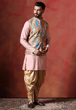 Digital Printed Cotton Kurta Set in Pink and Multicolor