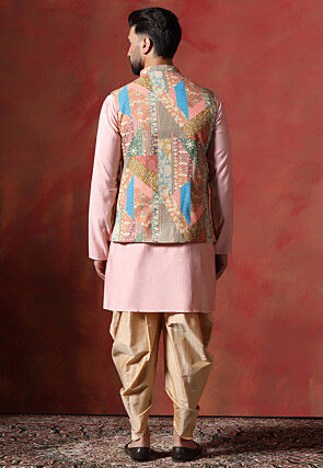 Digital Printed Cotton Kurta Set in Pink and Multicolor