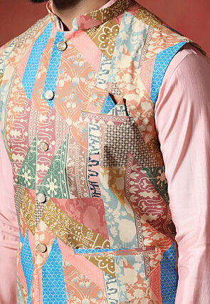 Digital Printed Cotton Kurta Set in Pink and Multicolor