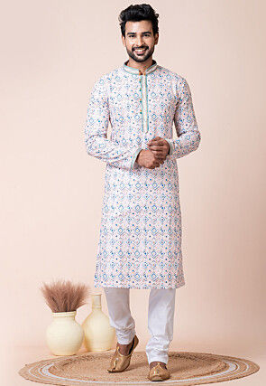 Digital Printed Cotton Kurta Set in Pink