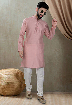 Digital Printed Cotton Kurta Set in Pink