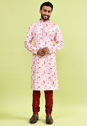 Digital Printed Cotton Kurta Set in Pink