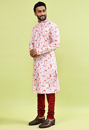 Digital Printed Cotton Kurta Set in Pink