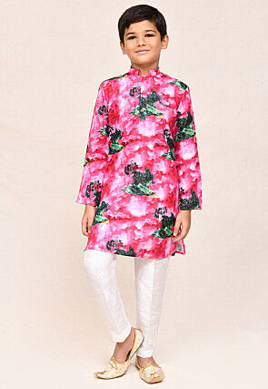 Digital Printed Cotton Kurta Set in Pink