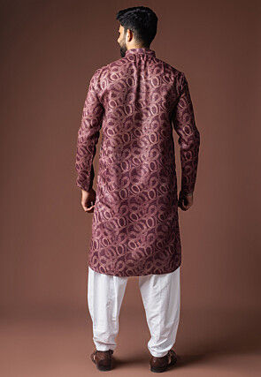 Digital Printed Cotton Kurta Set in Purple