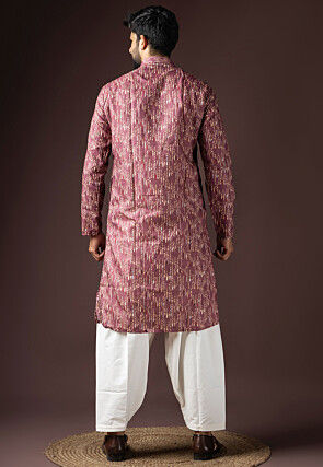 Digital Printed Cotton Kurta Set in Purple