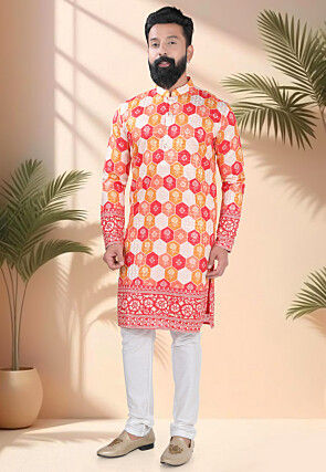 Digital Printed Cotton Kurta Set in Multicolor