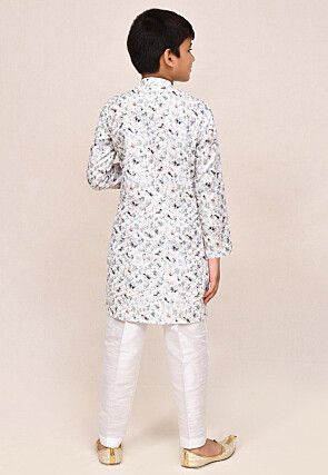 Digital Printed Cotton Kurta Set in White