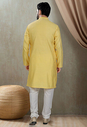 Digital Printed Cotton Kurta Set in Yellow