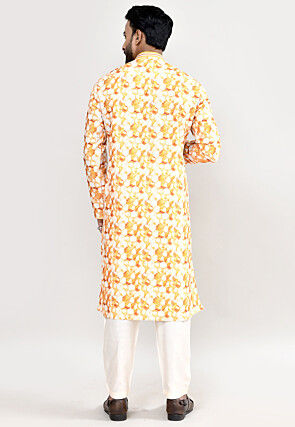 Digital Printed Cotton Kurta Set in Yellow