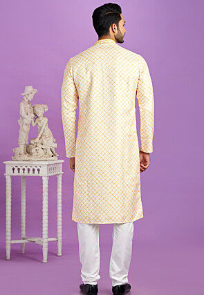 Digital Printed Cotton Kurta Set in Yellow