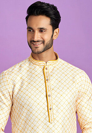 Digital Printed Cotton Kurta Set in Yellow