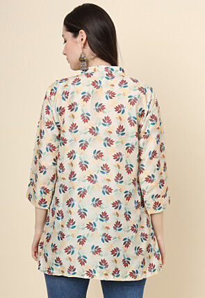 Digital Printed Cotton Kurti in Beige