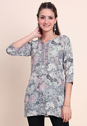 Digital Printed Cotton Kurti in Grey