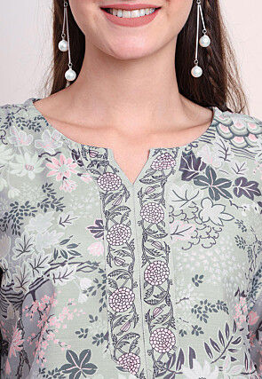 Digital Printed Cotton Kurti in Grey