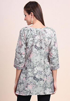 Digital Printed Cotton Kurti in Grey