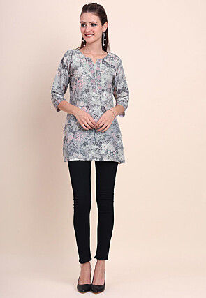 Digital Printed Cotton Kurti in Grey