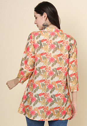 Digital Printed Cotton Kurti in Light Beige