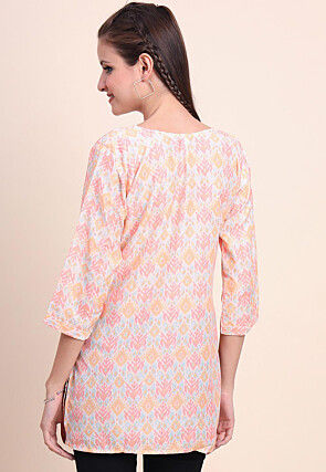 Digital Printed Cotton Kurti in Off White