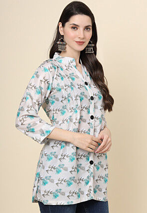 Digital Printed Cotton Kurti in Off White
