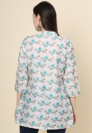 Digital Printed Cotton Kurti in Off White