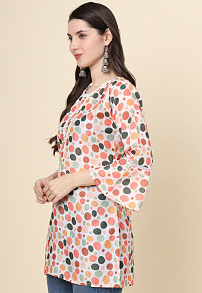 Digital Printed Cotton Kurti in Off White