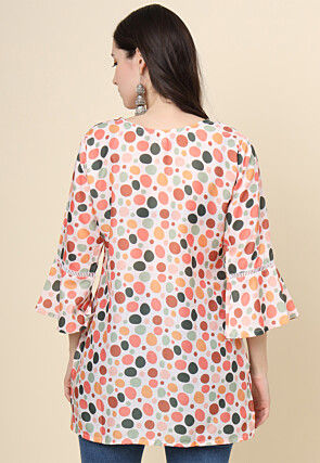 Digital Printed Cotton Kurti in Off White