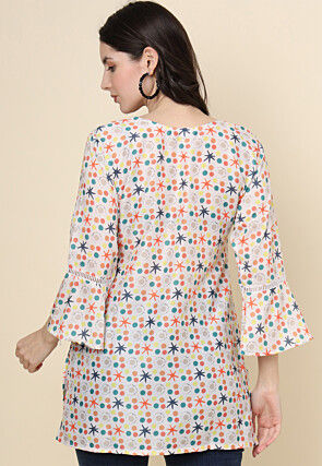 Digital Printed Cotton Kurti in Off White