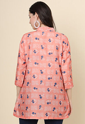 Digital Printed Cotton Kurti in Peach