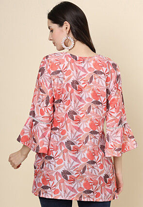 Digital Printed Cotton Kurti in Peach