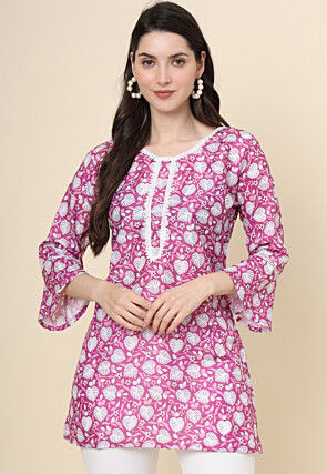 Digital Printed Cotton Kurti in Purple