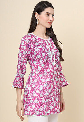 Digital Printed Cotton Kurti in Purple