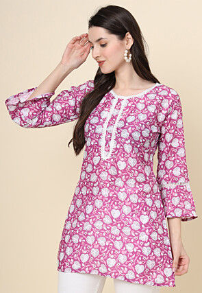 Digital Printed Cotton Kurti in Purple