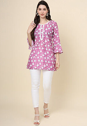 Digital Printed Cotton Kurti in Purple
