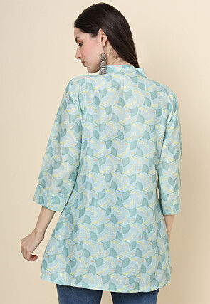 Digital Printed Cotton Kurti in Sea Green
