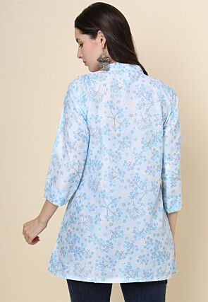 Digital Printed Cotton Kurti in Sky Blue